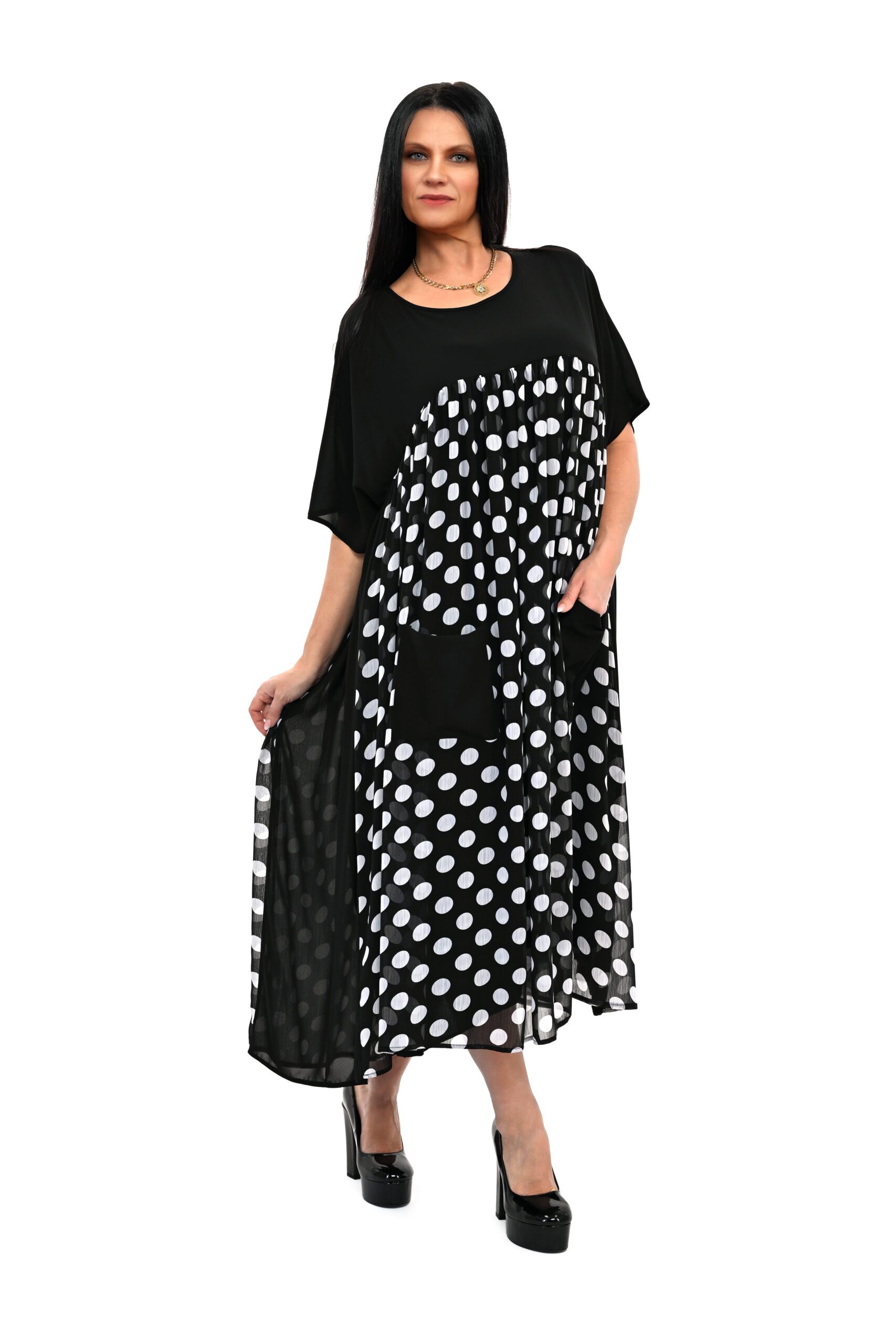 SUKIENKA MERY OVERSIZE W GROSZKI - obrazek 3