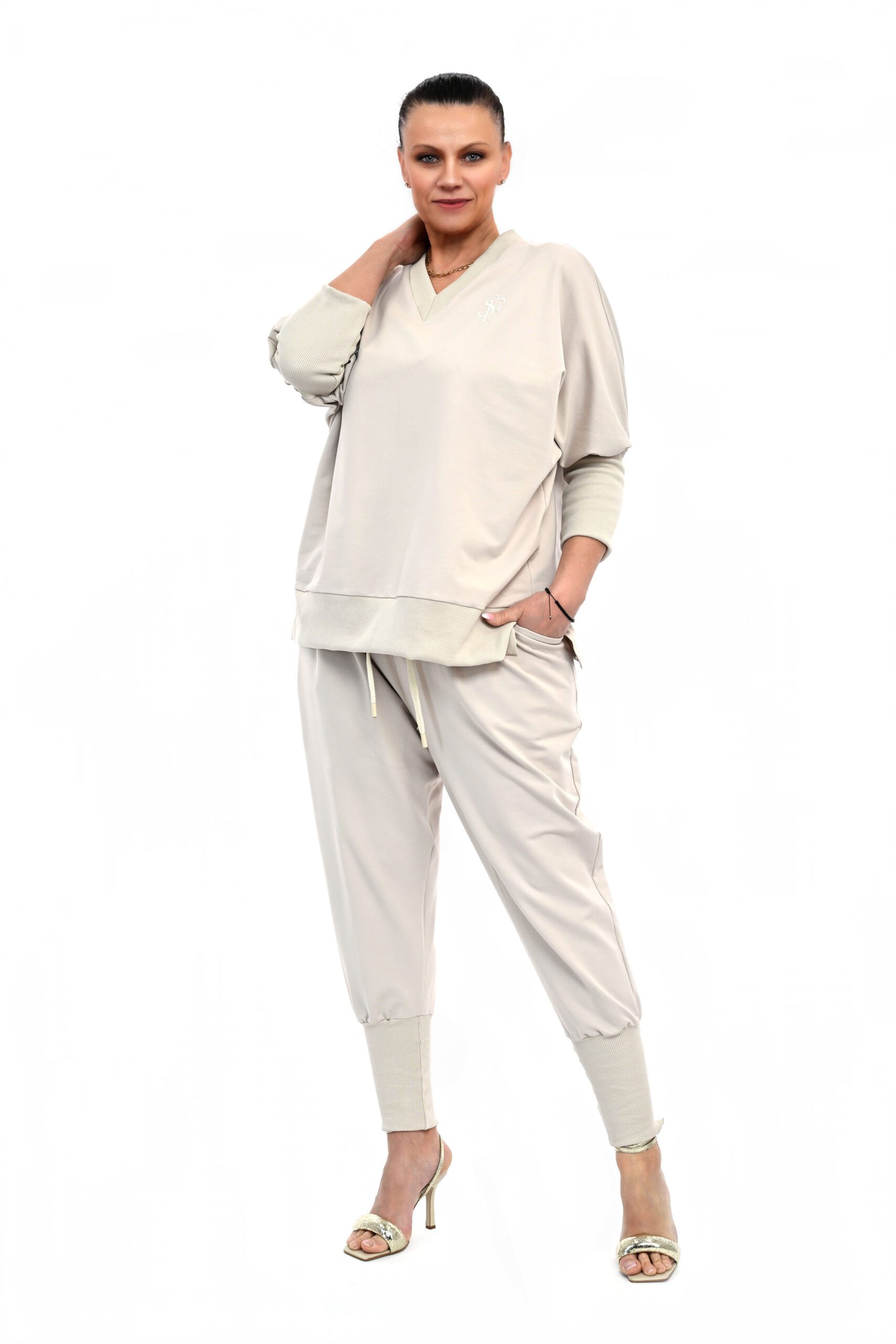 STYLOWY DRES BURTO OVERSIZE BAWEŁNIANY JASNY BEŻ - obrazek 4