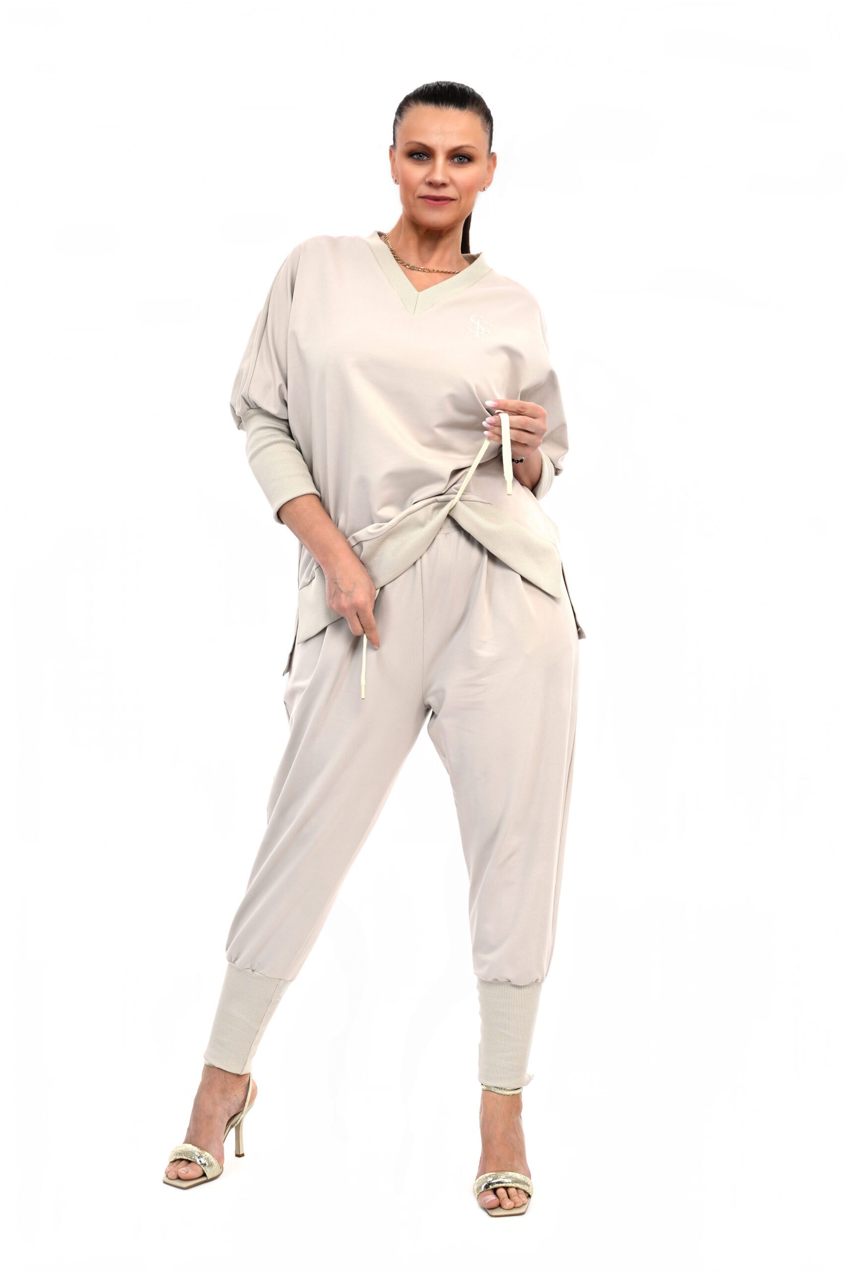 STYLOWY DRES BURTO OVERSIZE BAWEŁNIANY JASNY BEŻ - obrazek 3