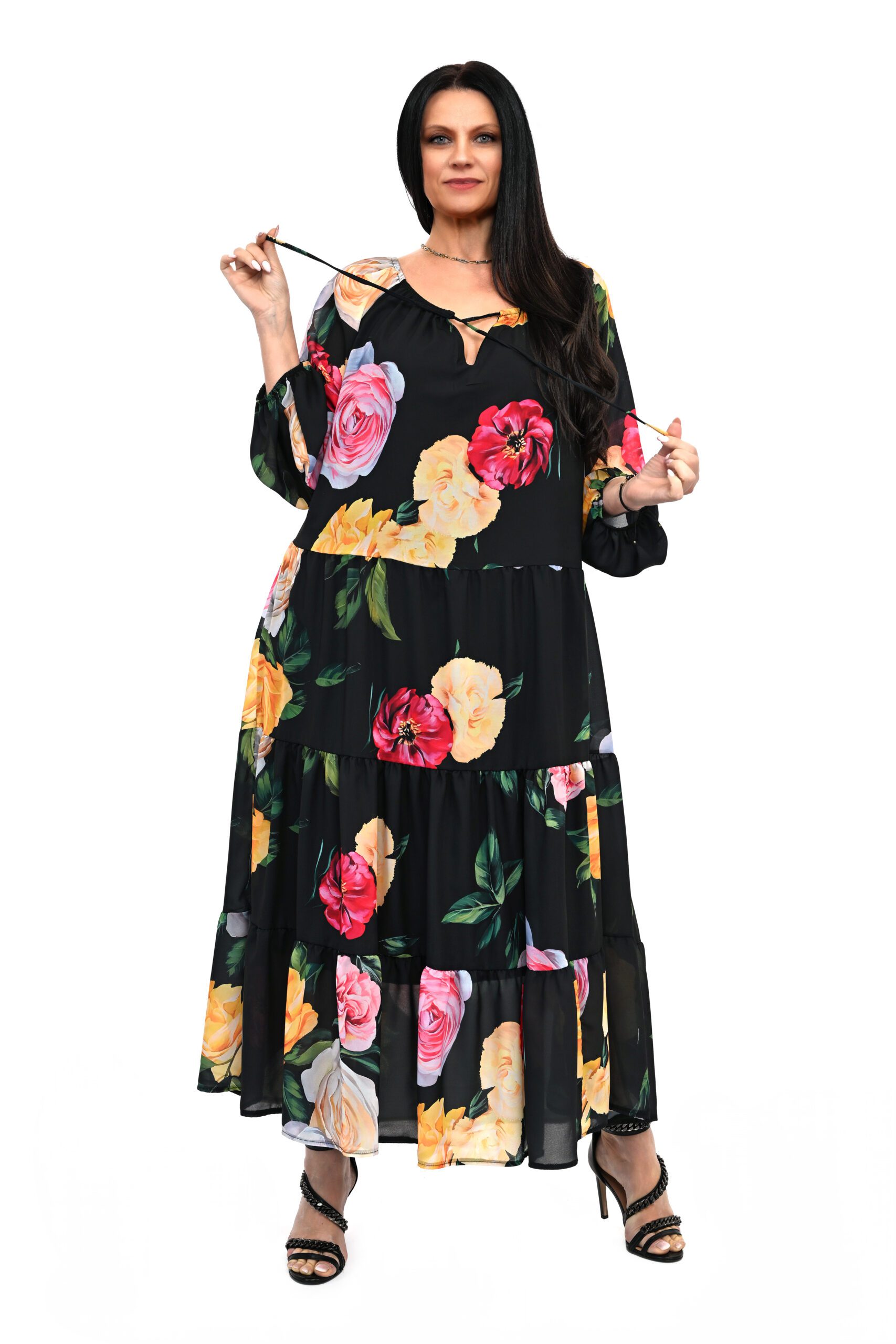 SUKIENKA SZYFONOWA VIVIEN W KOLOROWE RÓŻE - obrazek 3