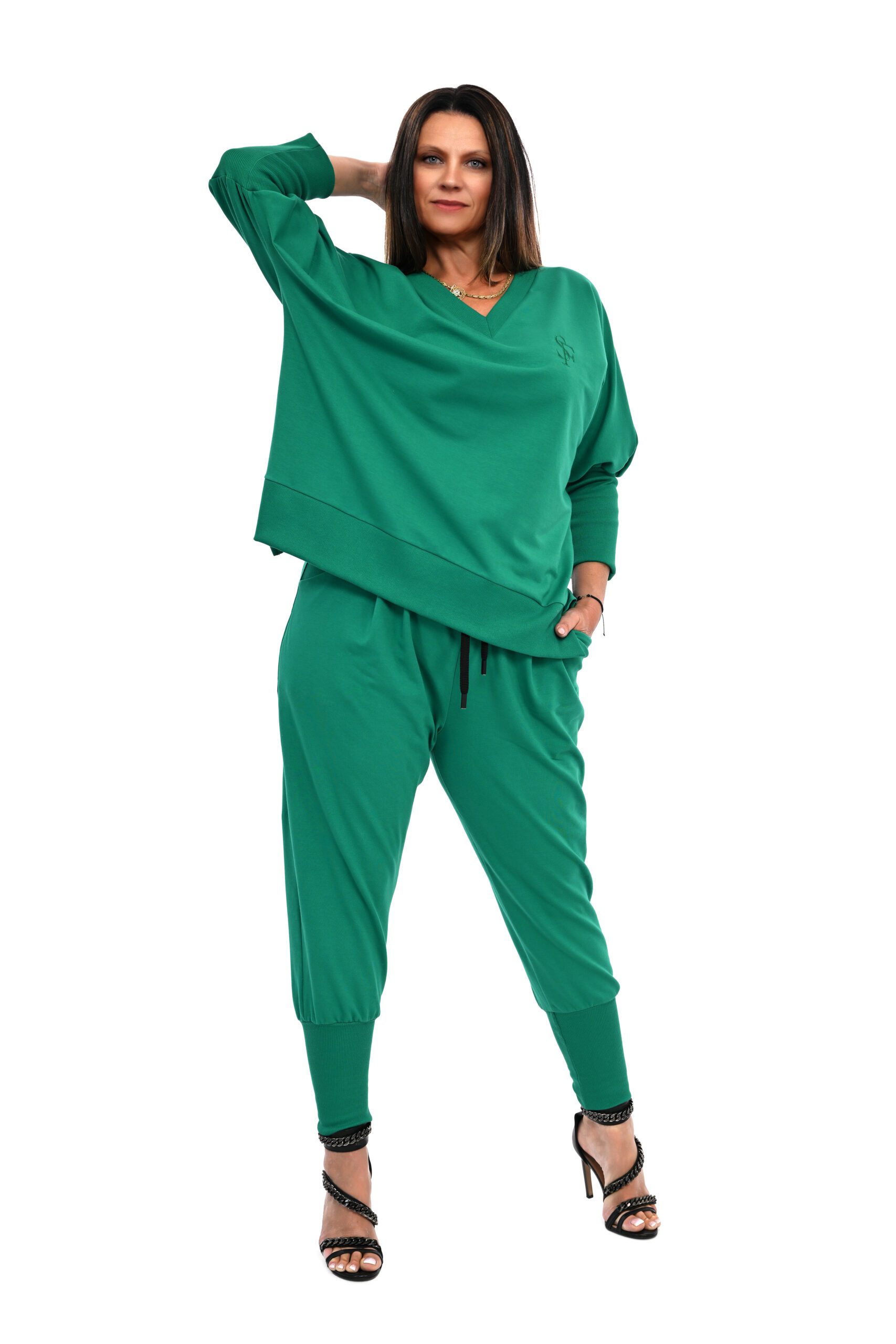 STYLOWY DRES BURTO OVERSIZE BAWEŁNIANY ODCIENIE ZIELENI - obrazek 2