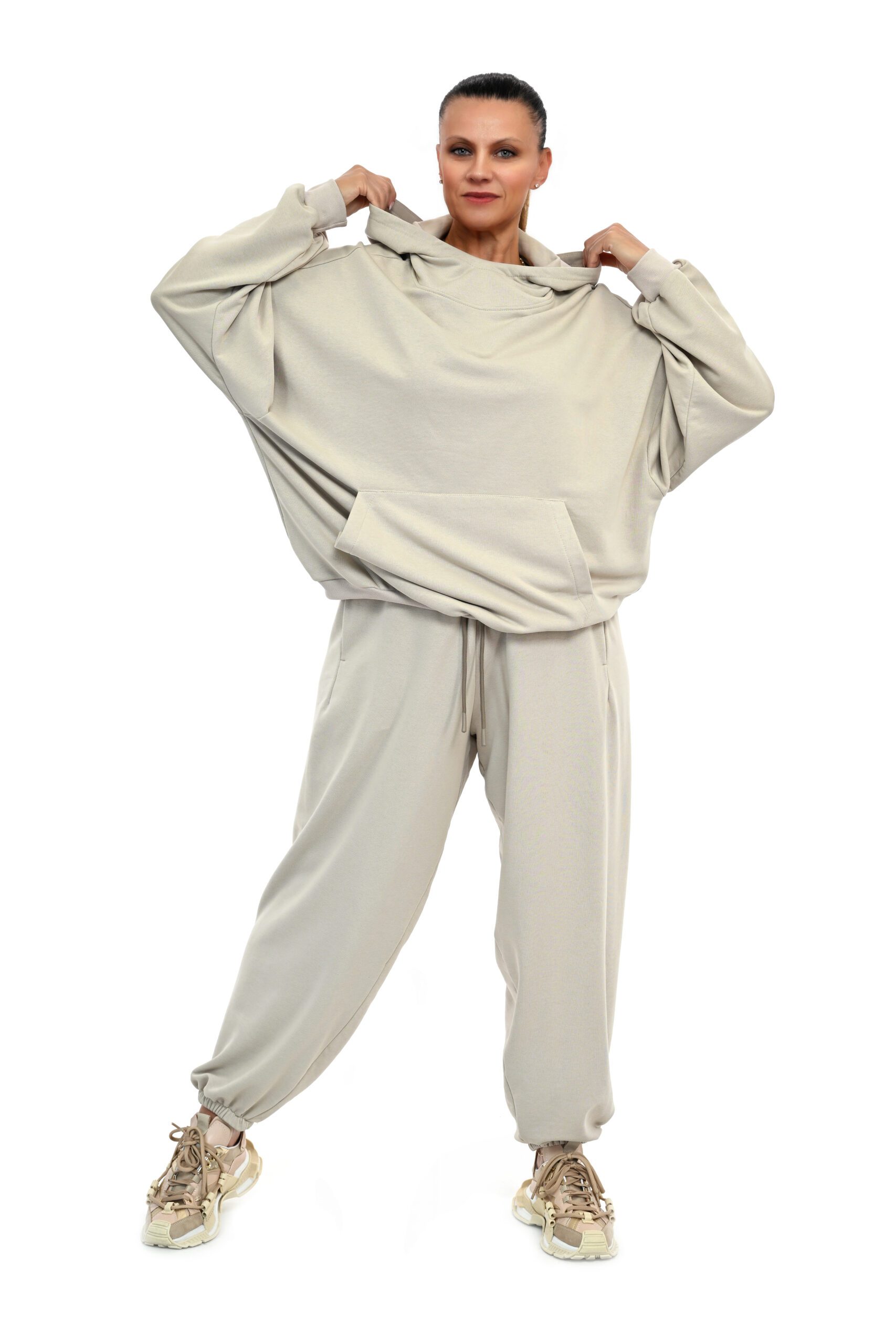 DRES BAWEŁNIANY ELAN OVERSIZE ODCIENIE BEŻU - obrazek 3