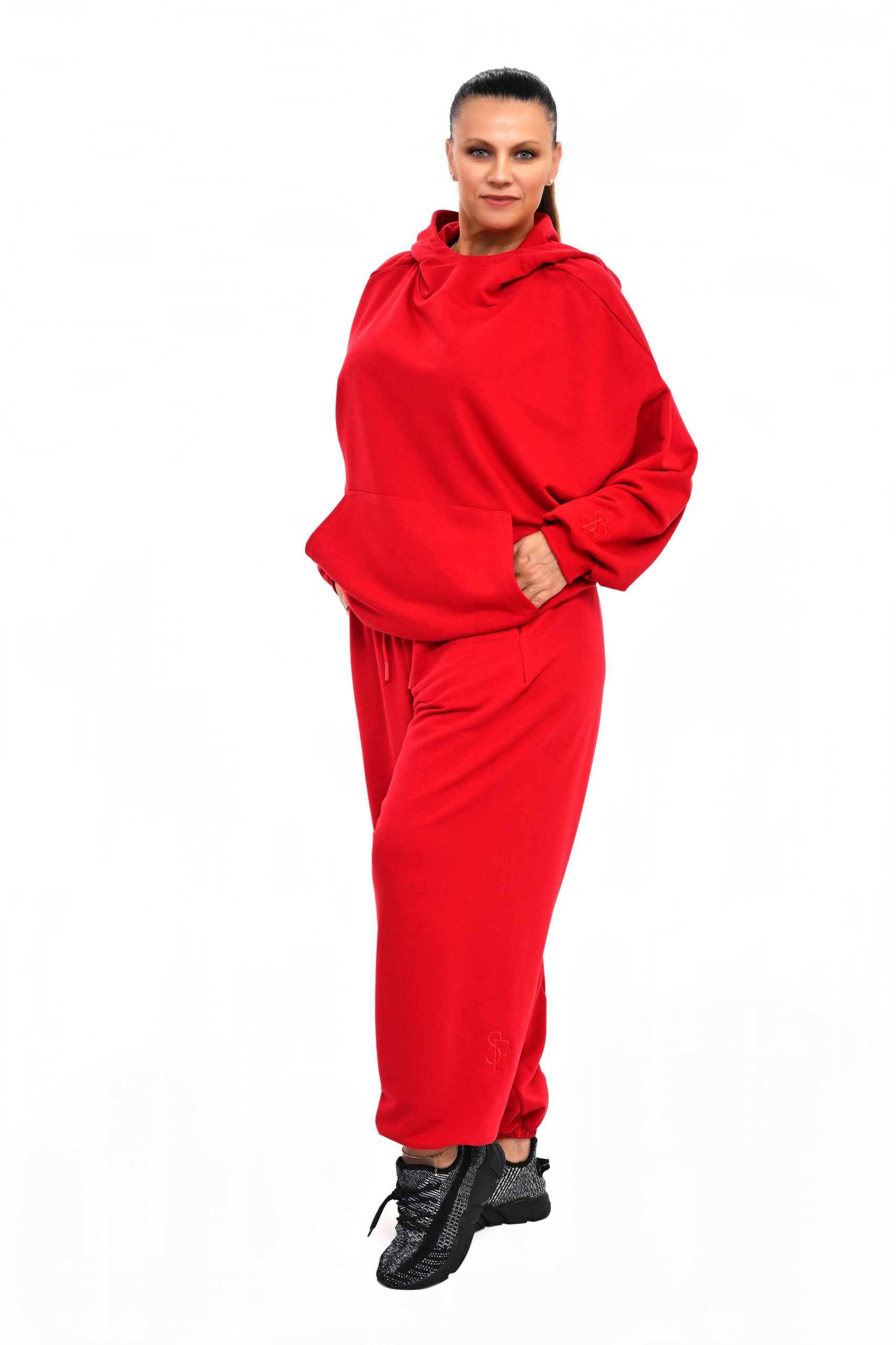 DRES BAWEŁNIANY ELAN OVERSIZE CZERWONY - obrazek 4