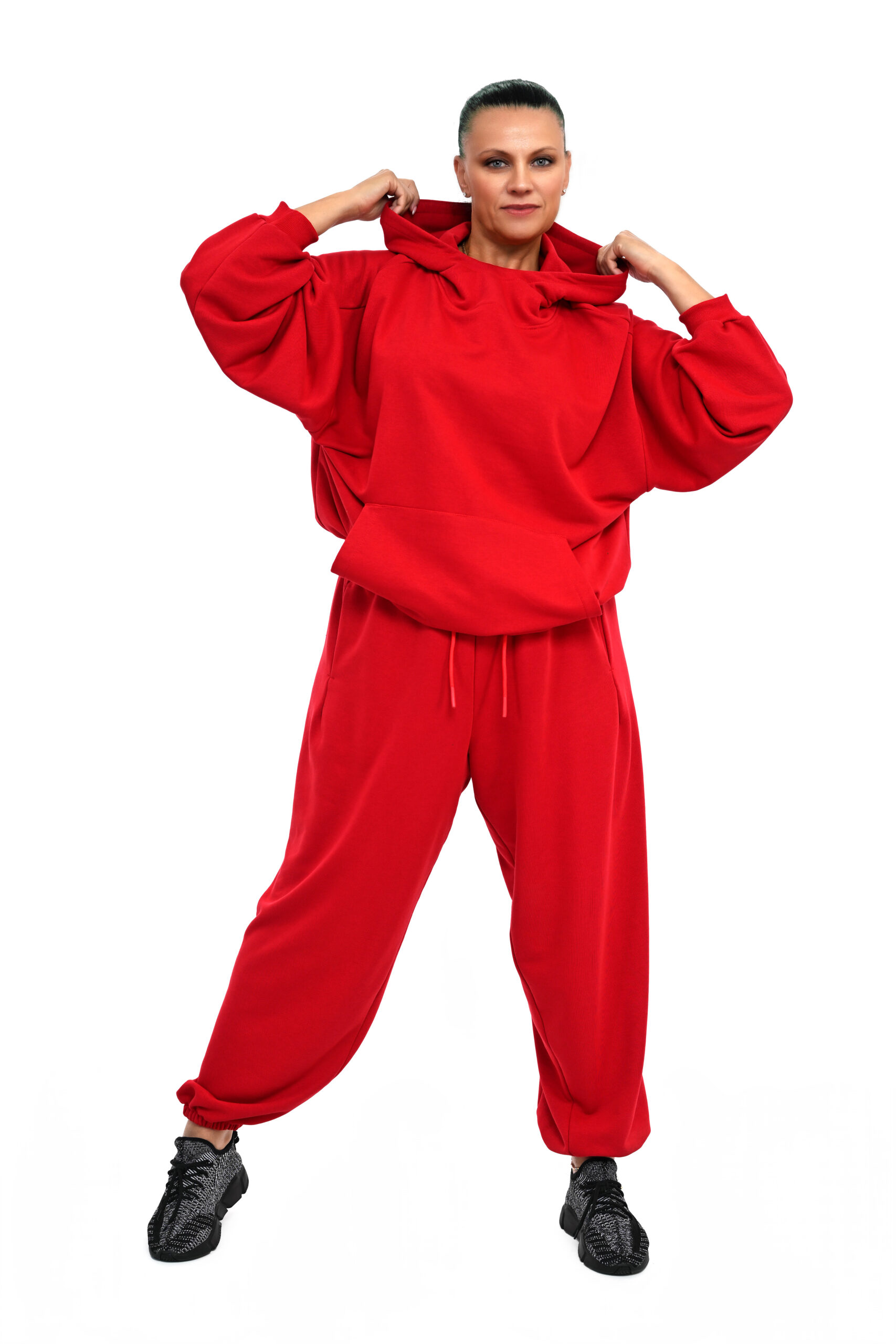 DRES BAWEŁNIANY ELAN OVERSIZE CZERWONY - obrazek 3