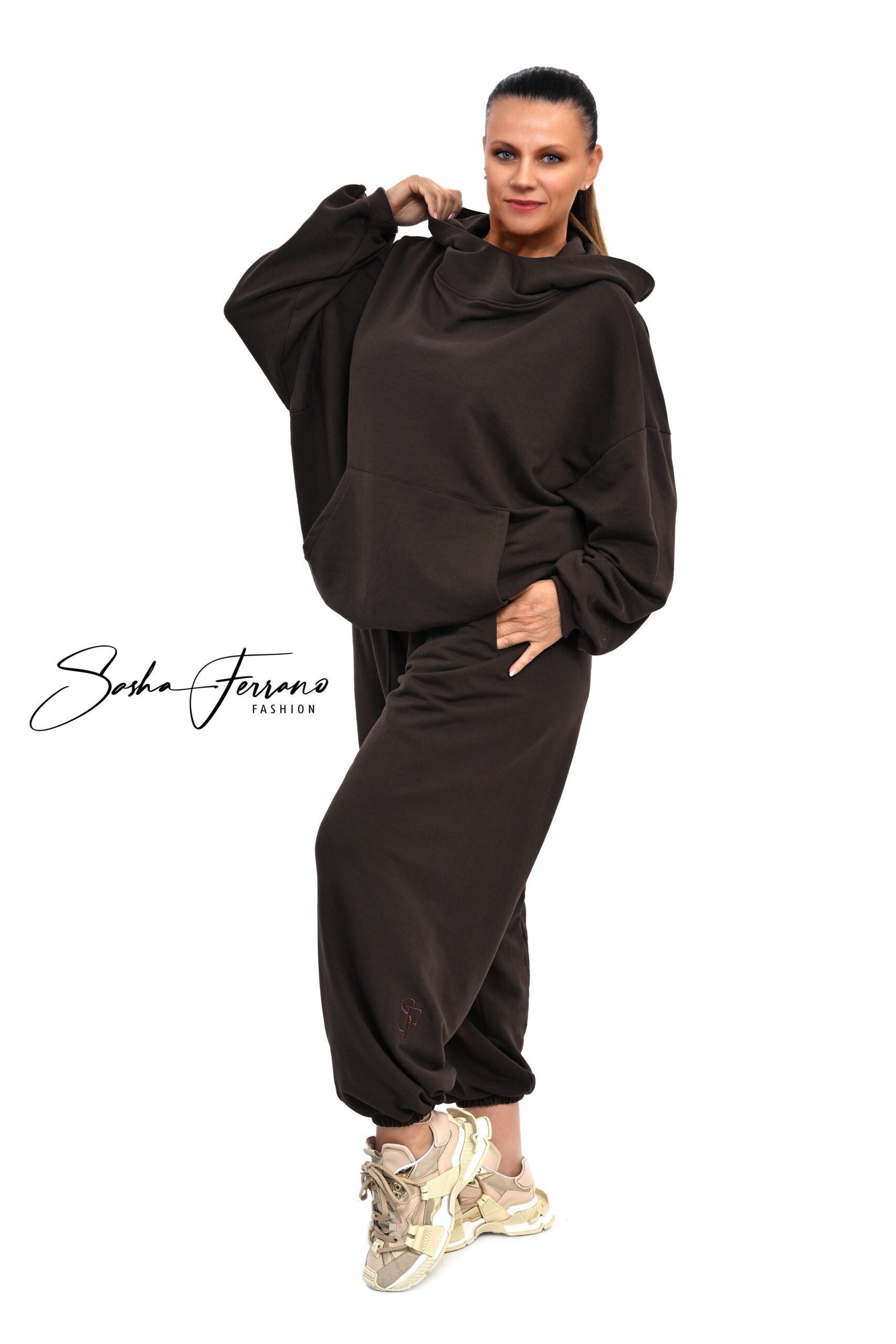 DRES BAWEŁNIANY ELAN OVERSIZE BRĄZ - obrazek 3