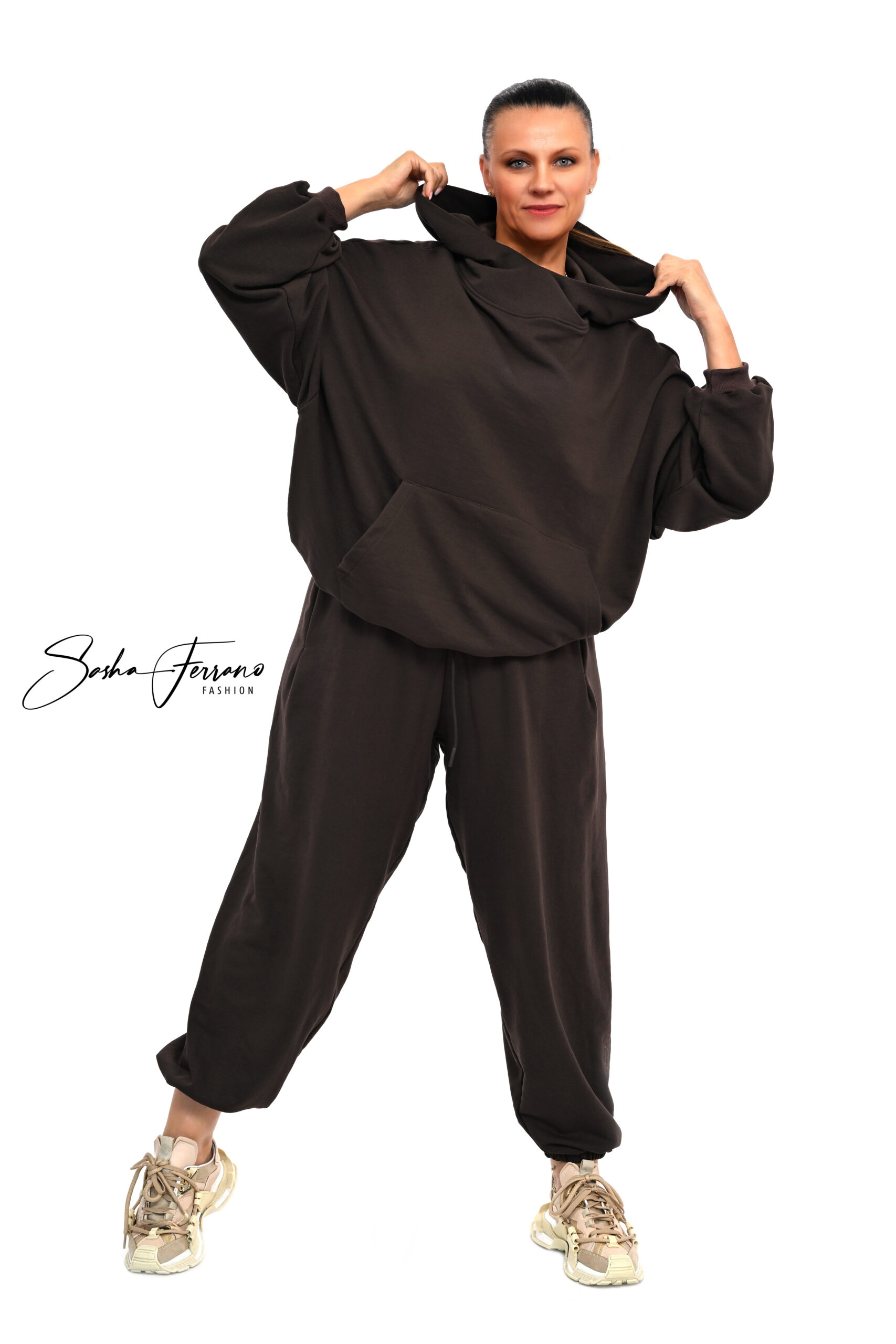 DRES BAWEŁNIANY ELAN OVERSIZE BRĄZ - obrazek 4