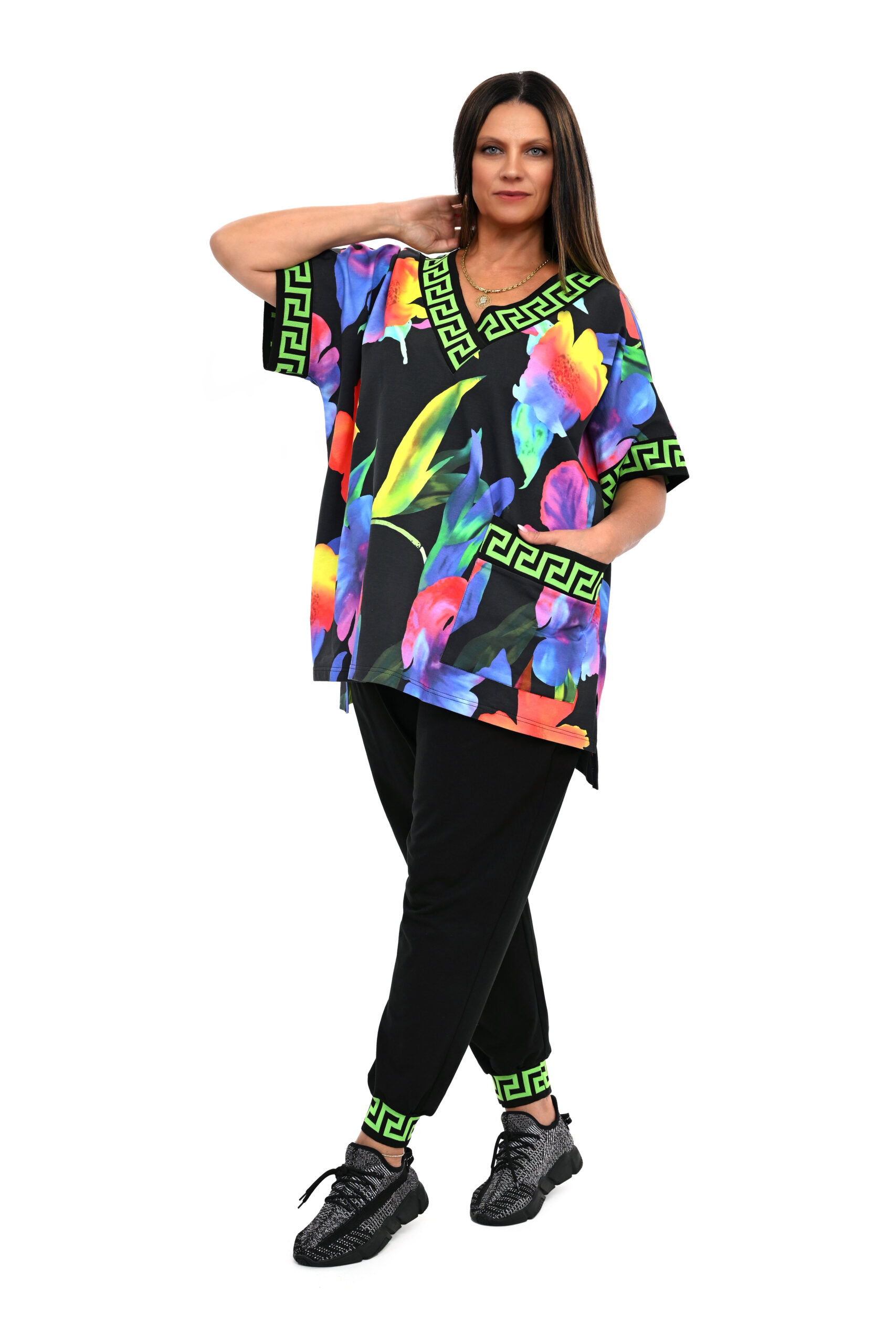 DRES KRETA CZARNY BLUZA KWIATY - obrazek 3