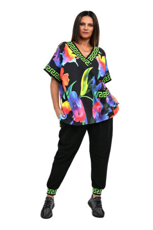 DRES KRETA CZARNY BLUZA KWIATY