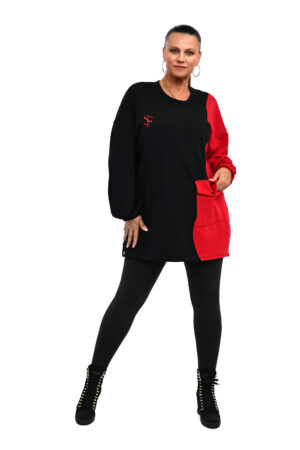 TUNIKA BLUZA ALMIRA OVERSIZE 40/50 CZARNO CZEWONA