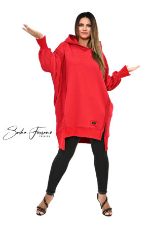 BLUZA DIXI OVERSIZE Z KAPTUREM CZEWONA