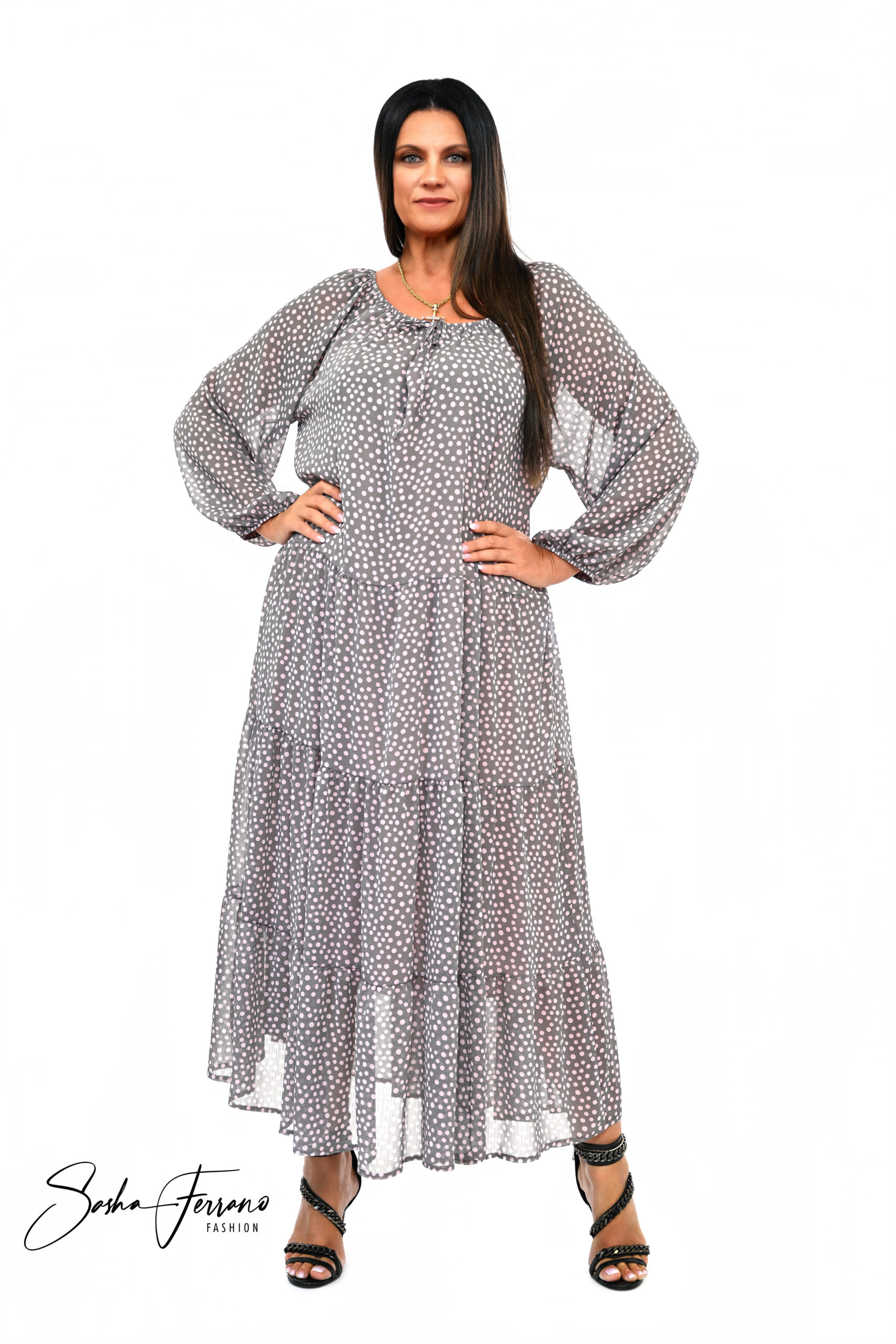 SUKIENKA SZYFONOWA VIVIEN OVERSIZE 42/54 W GROSZKI - obrazek 3