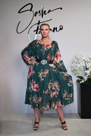 SZYFONOWA SUKIENKA IREN ZIELONA W KWIATY