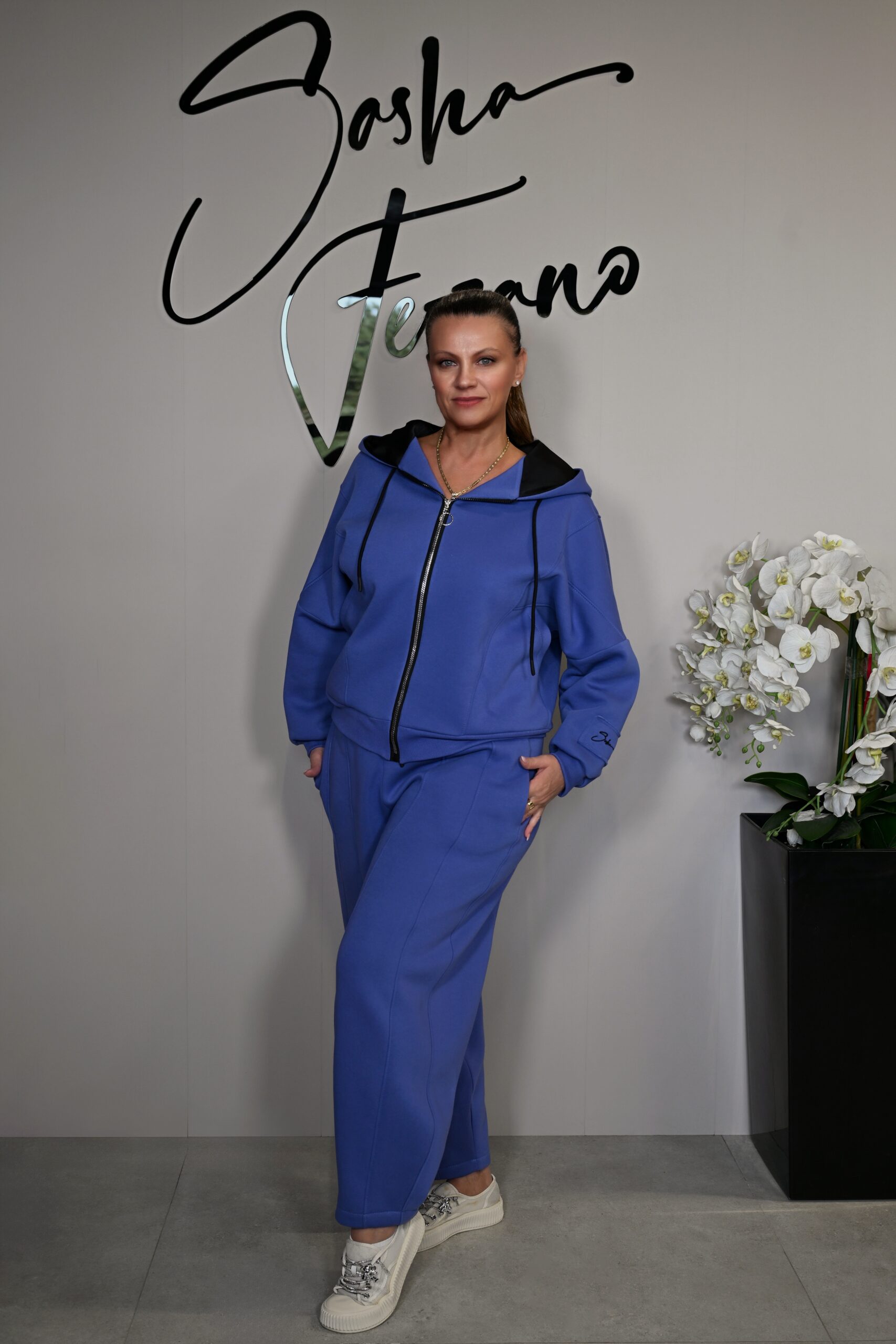 STYLOWY BAWEŁNIANY DRES ROMA OVERSIZE 40/50 ODCIENIE FIOLETU - obrazek 3